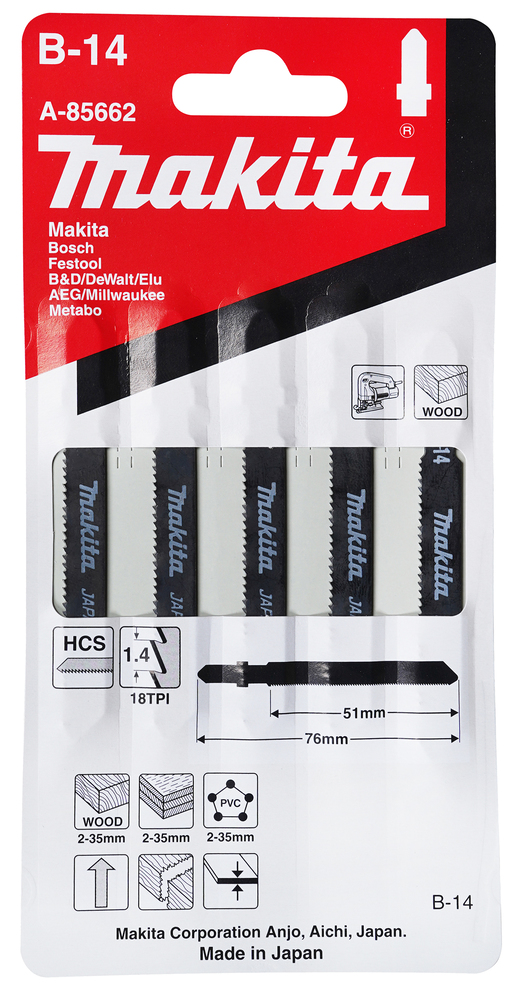 Lames De Scie Sauteuse Makita T301CD - Lot De 5, Pour Coupe Nette Dans Le Bois - 100 Mm, 6 Dents Par Pouce