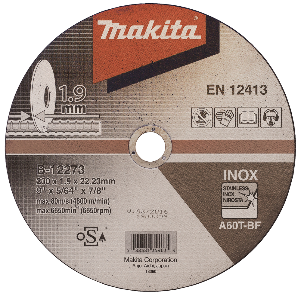 Makita B-12273 Trennscheibe-Edelstahl  230mm x 1,9mm  für Winkelschleif Stahl 