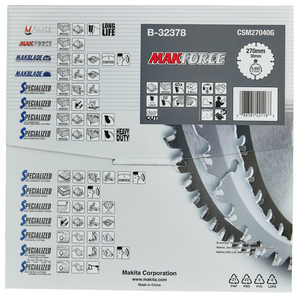 Lame De Scie Circulaire Makita M-Style 210 X 30 Mm, 40 Dents - Pour Coupes Nettes Et Rapides Dans Le Bois