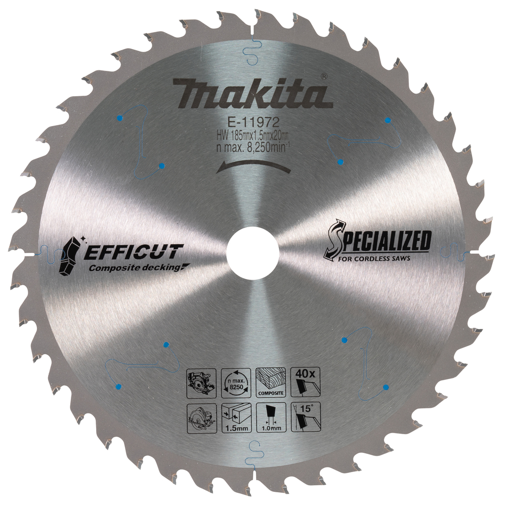 E11972 Circular Saw Blade, Efficut T.C.T, 185 x 20mm, 40T, Composite