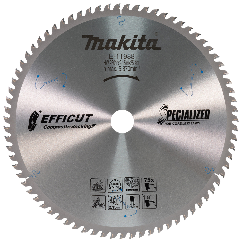 E11988 Slide Compound Miter Saw Blade, Efficut T.C.T, 260x30mm, 75T