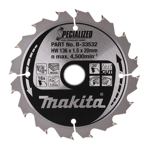 Circular Saw Blade, Specialized, T.C.T, 136x20mm, 16T