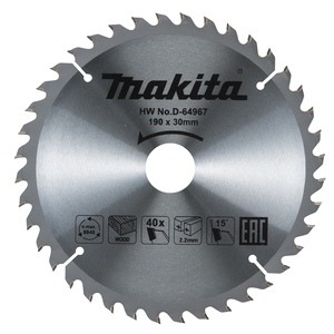 Makita Disco sierra circular , Standard T.C.T. 190 x 30 mm, 40 D · D-64967