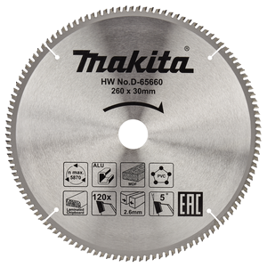 D-65660 - Circular Saw Blade, Multi-Purpose T.C.T. 260 x 30 mm, 120 T